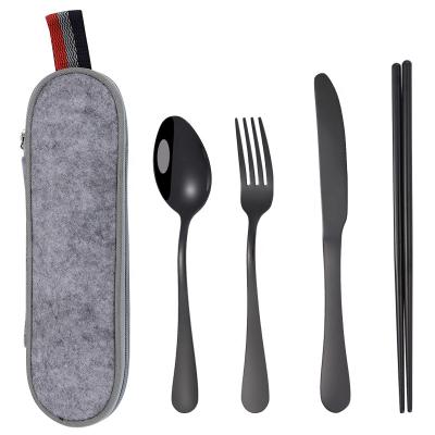 China Sustainable Portable Outdoor Portable Stainless Steel Flatware Set Amazon Travel Reusable Cutlery Set Stainless Steel Camping Cutlery Set Reusable Spoon Spoon With Bag for sale