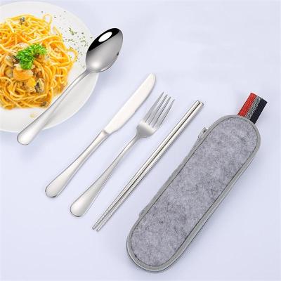 China Sustainable Stainless Steel 5pcs Travel Cutlery Spoon Portable Knife Fork Chopstick Set For Travel/Climb/Go Wild for sale