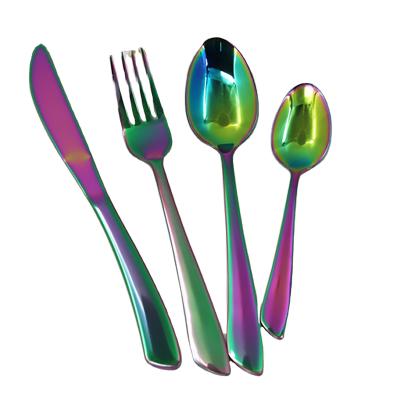 China Durable rainbow PVD coating glossy finish knife spoon and fork set cuttlery set stainless steel cutlery for sale