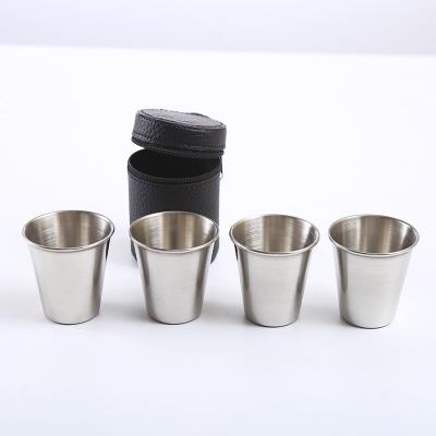 China Spirit Stainless Steel Mini Wine Shot Glass with Black Leather, Stainless Steel Mini Wine Cups with Custom Logo, Cheap Shot Glass for sale