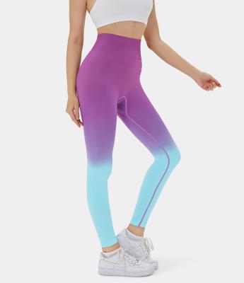 China Full Elastic High Waisted Women's Private Label Leggings Yoga Pants Gaiters OEM Logo Stacked High Rise Ruched Breathable Color Block for sale