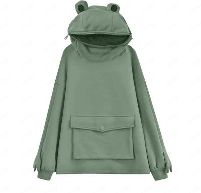 China New Velvet Women Sweater Design Super Cute Frog Mid Length Sense Hooded Lazy Wind Coat Jacket Anti-pilling for sale