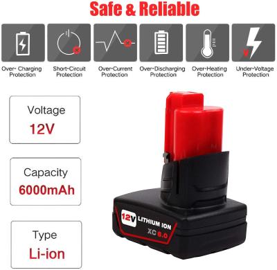 China M12 6Ah 12V Replacement Battery for Milwaukee M 12, Compatible with 48-11-2411 48-11-2420 48-11-2401 48-11-2402 48-11-24 for sale