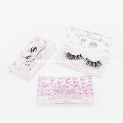 China Mink Eyelash Case With Tray Clear Acrylic Crisscross Lashbox Custom Made With Your Logo Butterflies Lashes Packaging Case Print Your Logo for sale