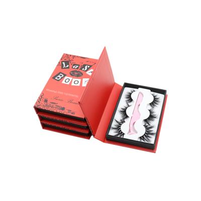 China Long Three Pairs Natural Lash Book Red Custom Packaging Free White Lash Tray Wholesale Mink Lashes Vendor Lashbox With Logo for sale