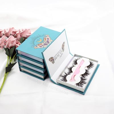 China Long Natural Turquoise Lash Book Wholesale Mink Lashes 20mm 25mm of 3 Pairs Lash Book Packaging Custom Made with Logo Free White Tray for sale