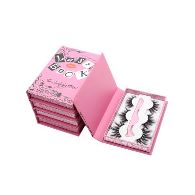 China Natural Long 3 Pairs Burn Book Real Mink Lashes Vendor Custom Lashbox Lash Book Packaging Wholesale Free White Lash Tray 100% With Logo for sale