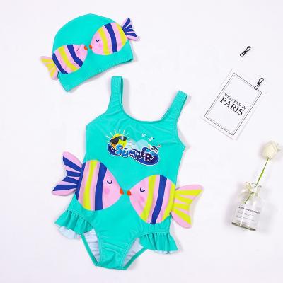 China Cute Baby Girl Swimwear Polyester Puffy Yarn Children's One-Piece Printing Cartoon Style Swimsuit for sale