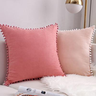 China Anti-bacteria Decorative Fuzzy Ball Lace Sofa Cushion Cover Macrame Pillow Case for sale