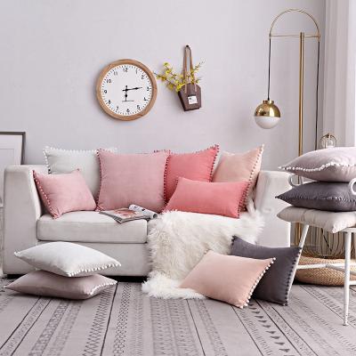 China Luxurious Nordic Soft Pillow Case Anti-bacteria Ball Decorative Hair Cushion Cover for sale