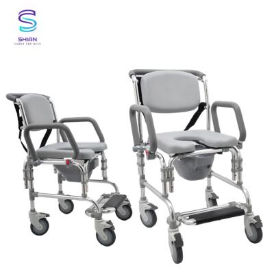 China Elderly Handicap Shower Commode Chair With Wheelchair L94.55 x W28.18 x H53.03 cm for sale