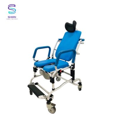 China Reclining shampoo commode chair with backrest able to recline Backward-blue color 110*35*54 cm for sale