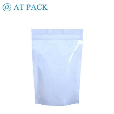 China Customizable Resealable Reusable Plastic Window Storage Food Packaging White Design Mylar Bags for sale