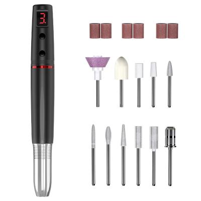 China Nail Polishing Cordless Electric Nail Drill Machine Polisher LCD Show Color Optional With Rechargeable Logo Battery Customized Electric Nail for sale