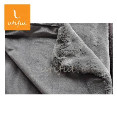 China HOT Gray Super Soft Solid 100% Polyester Rabbit Faux Fur Fleece Blanket For Sofa for sale