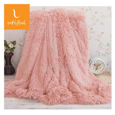 China PASSIONATE Promotion Solid 100% Polyester PV Faux Fur Long Pile Blanket for sale