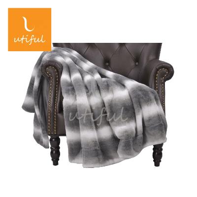 China PASSIONATE Bedroom Faux Fur Throw Blanket Coffee Stripe With Mink Plaid for sale