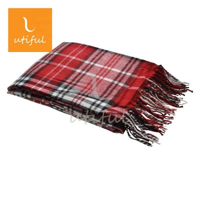 China HOT Christmas Holiday Check Pattern Red Acrylic Woven Throw Blanket For Sofa for sale