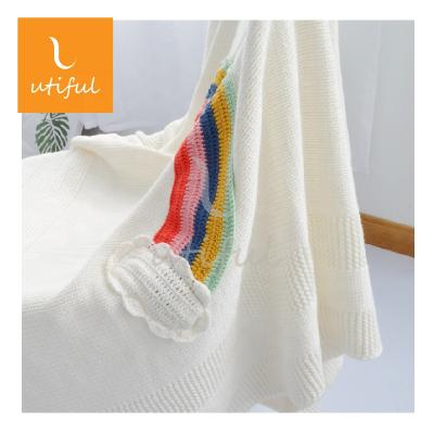 China Anti-pilling Acrylic Pattern Rainbow Knitted Throw Blanket Popular And Beautiful Even For Kids for sale