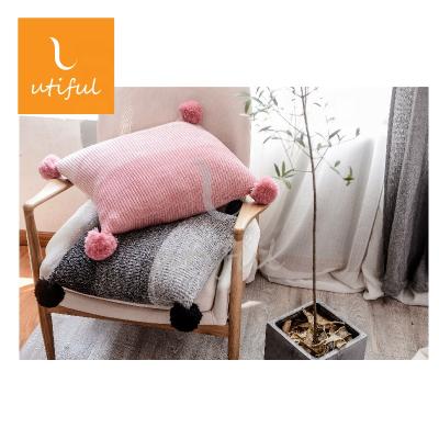 China Best Selling Shade Anti Static Knit Cushion With Pompoms For Home Decor for sale