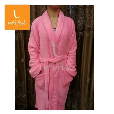 China Flannel Fleece Thermal Luxury Warm Solid Bathrobe For Women Men for sale