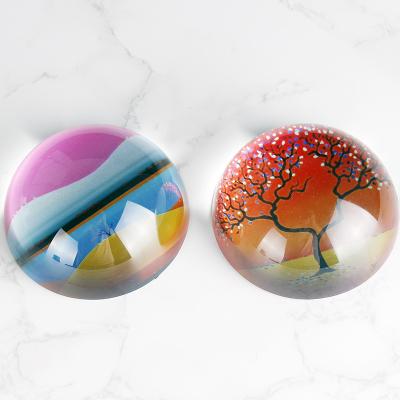 China Europe Color Print Paperweight Ball 80mm Crystal Glass Dome Paper Weight Half for sale