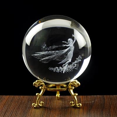 China Europe Hot Sale 80mm 3D Laser Engrave Custom Frozen Crystal Ball With Led Base for sale