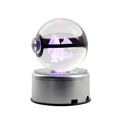 China Europe Pockemon 3D Night Light 50MM Spirit Charizard Crystal Ball LED Light Children's Gift for sale