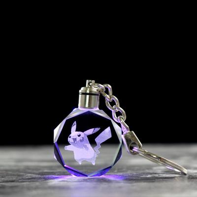 China Pokemon Go Figures Lovely LED Pikachu Crystal Key Chain Glass Pokemon Go Crystal KeyringJewelry Theme Promotion Gifts for sale