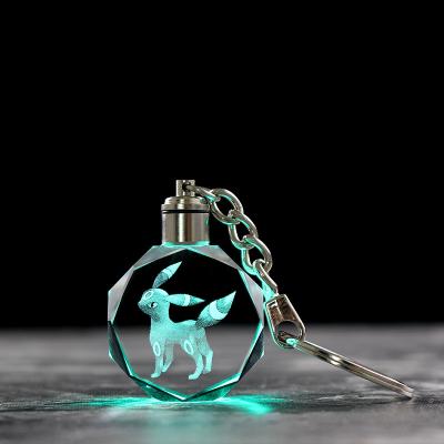 China Pokemon Go Figures Wholesale 3D Laser Engraving Blank Glass Pokemon Go Monster Keychain Led Crystal Key Chain for sale