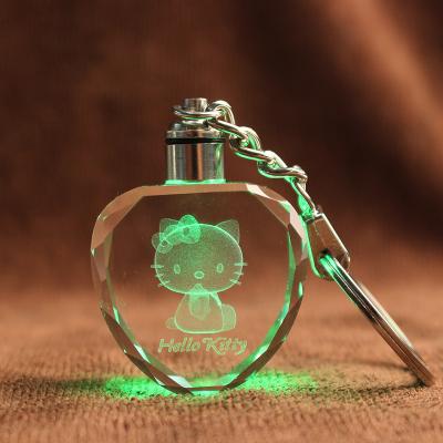 China Europe Cheap Price Customized 3D Laser Hello Kitty Crystal Key Chain Valentine's Gifts for sale