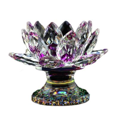 China Europe Buddha Decors Colorful Crystal Lotus Flower Candle Holder Tea Light Holder Custom for sale