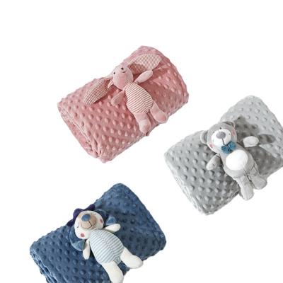 China Anti-Pull Baby Blanket Boys Minky Baby Blanket Fleece Soft Babies Bunny Security Blanket With Plushie for sale