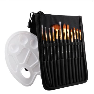 China Acrylic Watercolor Gouache Oil Painting Factory Directly Supply 12pcs Artist Durable Painting Brush Wooden Handle Reading Brush Painting Drawing Brush for sale