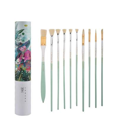 China 10PCS Best Price Acrylic Cylinder Oil Painting Gouache Watercolor Profession Oilbristle Oil Painting Brush Set Painting Brush Set for sale