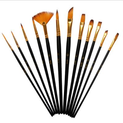 China Acrylic Watercolor Gouache Oil Paint 12 Pcs Arts Brush Set With Wooden Handle Hair Durable Smooth Nylon Artist Brush Watercolor Painting Oil Painting Brush for sale