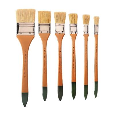 China Wholesale High Quality Bristle Acrylic Oil Painting Gouache Watercolor Flat Brush Different Size Art Wood Handle Oil Brush Set for sale