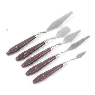 China High Qulaity Raw Material Wholesale 5PCS Handle Palette Knife Artist Stainless Steel Wooden Palette Knife Sets For Art Use for sale