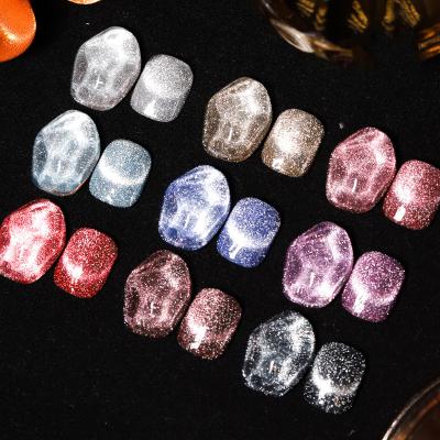 China Reflective Flashing Cat Eye Gel Polish 9 Colors Quick Dry Private Label Glitter Soak Off Disco Nail UV Gel Polish for sale