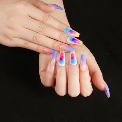 China Easy Apply IDS Hot Sale Ombre Rainbow Purple Ballerina Coffin Styled ABS Wholsale Press On Nails Tips for sale