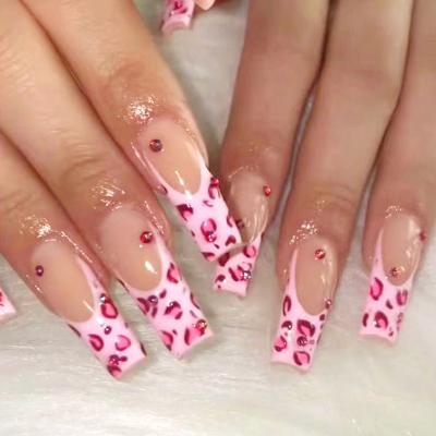 China Easy Apply Coffin Art False Nails Suppliers Long Nail 3d Leopard Print French Press On Nails Artificial Nails for sale