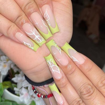 China Easy Apply Fake Nails Wholesale Eco Friendly 24Pcs/box Long Coffin Butterfly Press On Nails With Design for sale