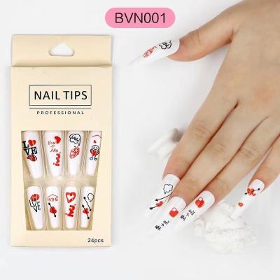 China Easy Apply Luxury 24pcs Valentine's Day Artificial Nails Love All Sizes Soft Gel Full Cover Fake Nail Tips for sale