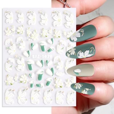 China Easy Apply Green White Nail Art Template Stickers Engraved Self-Adhesive Spring Rose Nail Art Template New Fashion Customization Low Price for sale