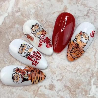 China Easy Apply 2022 Bulk Animals Tiger Cartoon Smile Face Plants Fruit Nail Adhesive Nail Art 3d Decals Frame Stickers for sale