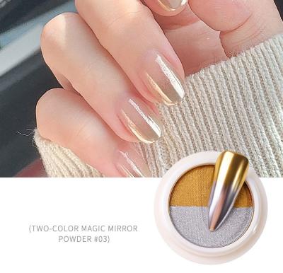 China Excellent Nail Art Effect Two Color Mirror Nail Powder Mirror Effect Chrome Powder Dye Acrylic Laser Power Solid Holographic Magic Nail Magic for sale