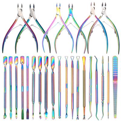 China Easy Apply Salon Use Nail Art Tools Polish Gel Remover Rainbow Triangle Cuticle Pusher Cuticle Nipper for sale