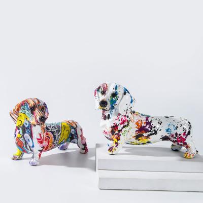 China Art Resin Desktop Crafts Simplicity Colorful Dachshund Ornaments Nautical Creative Decoration Office Cabinet Wine Entrance Home for sale