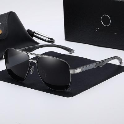 China Box Fashion Men Sunglasses Magnesium Spring Leg Metal Double Square Polarized Aluminum Bridge Sunglasses Drive for sale