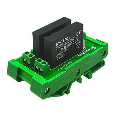 China 2 Channel Sealed Input Split NPN and PNP Solid State Relay AC Power Control Module 3-32VDC with KB20C06A DIN Rail Base Installation for sale